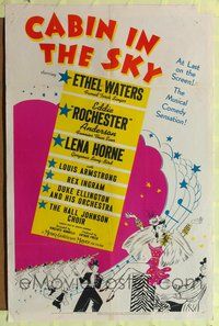 7y133 CABIN IN THE SKY style D 1sh '43 Al Hirschfeld art of Lena Horne, Rochester & Ethel Waters!