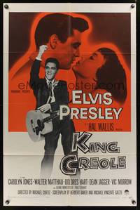 7y524 KING CREOLE 1sh '58 great full-length image of Elvis Presley with guitar!