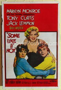 7y845 SOME LIKE IT HOT 1sh '59 sexy Marilyn Monroe with Tony Curtis & Jack Lemmon in drag!