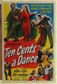 7y003 10 CENTS A DANCE 1sh '45 Jane Frazee, on the prowl for 'dough' boys!