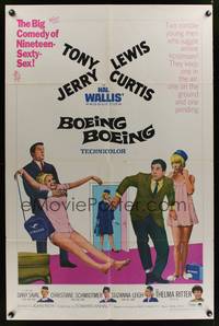 7z090 BOEING BOEING 1sh '65 Tony Curtis & Jerry Lewis in the big comedy of nineteen sexty-sex!
