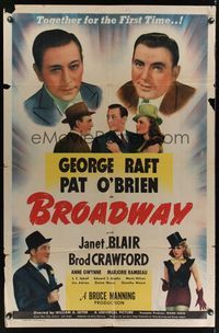 7z106 BROADWAY 1sh '42 George Raft & Pat O'Brien together for the first time with Janet Blair!