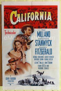 7z118 CALIFORNIA 1sh R58 Ray Milland, Barbara Stanwyck, Barry Fitzgerald!