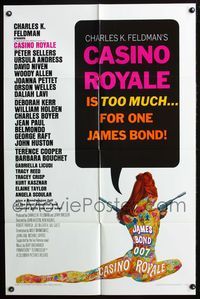 7z129 CASINO ROYALE 1sh '67 all-star James Bond spy spoof, sexy psychedelic art!