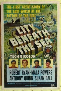 7z144 CITY BENEATH THE SEA 1sh '53 Budd Boetticher, cool art of deep sea divers by Reynold Brown!