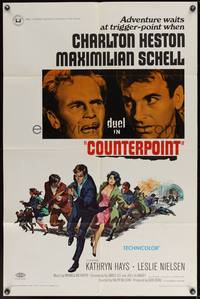 7z160 COUNTERPOINT 1sh '68 Charlton Heston, Maximilian Schell, adventure waits at trigger point!