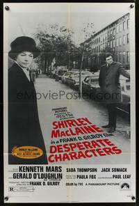 7z212 DESPERATE CHARACTERS 1sh '71 close-up of Shirley MacLaine & Kenneth Mars on street!