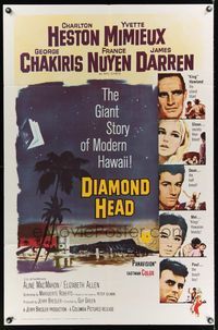 7z220 DIAMOND HEAD 1sh '62 Charlton Heston, Yvette Mimieux, Howard Terpning art of Hawaii!
