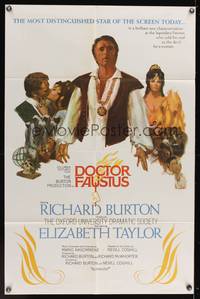 7z230 DOCTOR FAUSTUS 1sh '68 art of pretty Elizabeth Taylor & director and star Richard Burton!