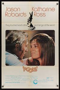 7z346 FOOLS 1sh '71 great close up of Jason Robards & pretty Katharine Ross!