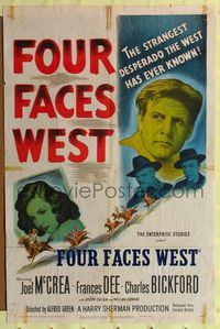 7z354 FOUR FACES WEST 1sh '48 Joel McCrea, Frances Dee, the strangest desperado ever!