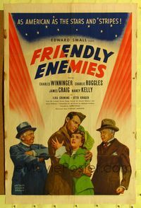 7z364 FRIENDLY ENEMIES 1sh '42 Charles Winninger, Charlie Ruggles, Arthur William Brown art!