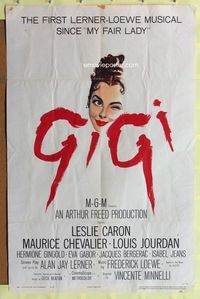 7z393 GIGI 1sh '58 art of winking Leslie Caron, Maurice Chevalier!