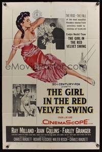 7z395 GIRL IN THE RED VELVET SWING 1sh '55 half-dressed Joan Collins as Evelyn Nesbitt Thaw!