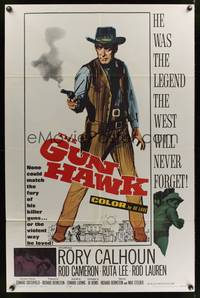 7z415 GUN HAWK 1sh '63 cool art of cowboy Rory Calhoun with smoking gun!