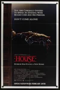 7z455 HOUSE advance 1sh '86 great artwork of severed hand ringing doorbell, don't come alone!