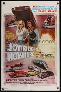 7z509 JOY RIDE TO NOWHERE 1sh '77 artwork of sexy girls & funny cars getting in wrecks!