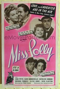 7z602 MISS POLLY 1sh '41 Zazu Pitts, Silm Summerville, love & laughter are in the air!