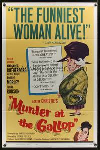 7z611 MURDER AT THE GALLOP 1sh '63 wacky Jim G. art of English detective Margaret Rutherford!