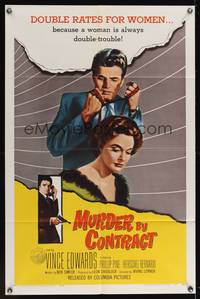 7z612 MURDER BY CONTRACT 1sh '59 Vince Edwards prepares to strangle woman with necktie!