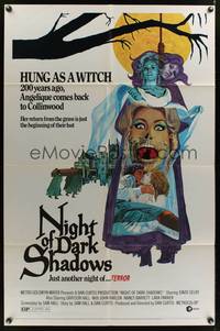 7z635 NIGHT OF DARK SHADOWS 1sh '71 wild freaky art of the woman hung as a witch 200 years ago!