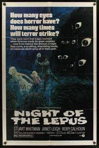 7z636 NIGHT OF THE LEPUS 1sh '72 cool monster art, how many eyes does horror have!