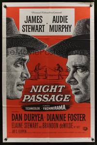 7z638 NIGHT PASSAGE 1sh '57 no one could stop the showdown between Jimmy Stewart & Audie Murphy!