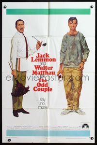 7z657 ODD COUPLE 1sh '68 art of best friends Walter Matthau & Jack Lemmon by Robert McGinnis!