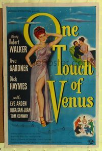 7z670 ONE TOUCH OF VENUS 1sh '48 sexy Ava Gardner, Robert Walker, great full-length art!