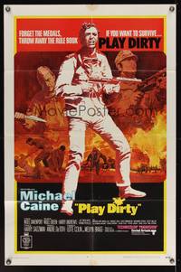 7z686 PLAY DIRTY 1sh '69 cool art of WWII soldier Michael Caine with machine gun!