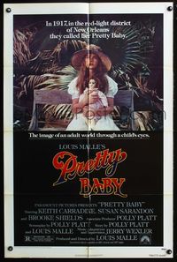 7z697 PRETTY BABY 1sh '78 directed by Louis Malle, young Brooke Shields sitting with doll!