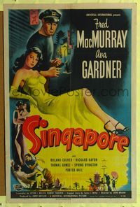 7z773 SINGAPORE 1sh '47 artwork of sexy Ava Gardner, sailor Fred MacMurray!