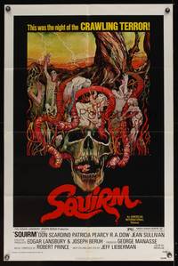 7z806 SQUIRM 1sh '76 wild Drew Struzan horror art, it was the night of the crawling terror!