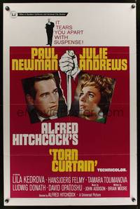 7z889 TORN CURTAIN 1sh '66 Paul Newman, Julie Andrews, Hitchcock tears you apart w/suspense!