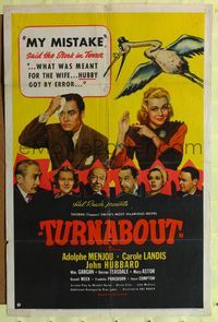 7z900 TURNABOUT 1sh '40 Carole Landis in Hal Roach's sex-switch comedy, daring for its time!