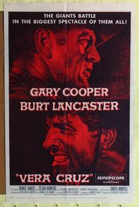 7z912 VERA CRUZ style A 1sh '55 best close up artwork of cowboys Gary Cooper & Burt Lancaster!