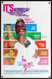 7z940 WOMAN TIMES SEVEN 1sh '67 sexy Shirley MacLaine is as naughty as a pink lace nightgown!