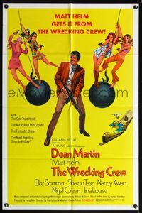 7z942 WRECKING CREW 1sh '69 cool art of Dean Martin as Matt Helm with sexy spy babes!