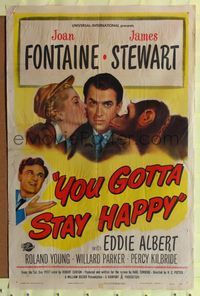 7z949 YOU GOTTA STAY HAPPY 1sh '48 Jimmy Stewart, Joan Fontaine and chimp!