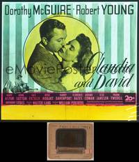 8a090 CLAUDIA & DAVID glass slide '48 romantic close up of Dorothy McGuire kissed by Robert Young!