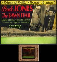 8a092 DAWN TRAIL glass slide '30 Buck Jones gets the drop of bad guy coming through door!
