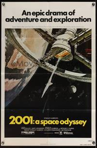 8b150 2001: A SPACE ODYSSEY 1sh R80 Stanley Kubrick, art of space wheel by Bob McCall!