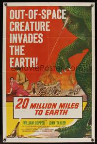 8b147 20 MILLION MILES TO EARTH 1sh '57 out-of-space creature invades the Earth, cool monster art!