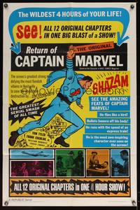8b157 ADVENTURES OF CAPTAIN MARVEL 1sh R66 Tom Tyler serial, Return of Captain Marvel!