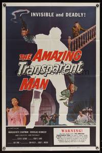 8b164 AMAZING TRANSPARENT MAN 1sh '59 Edgar Ulmer, cool fx art of the invisible & deadly convict!