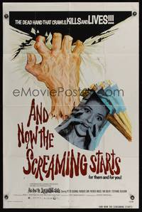 8b168 AND NOW THE SCREAMING STARTS 1sh '73 sexy terrified girl & art of severed hand!