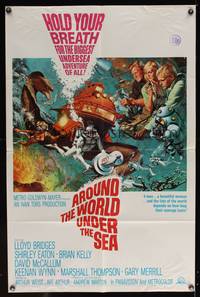 8b170 AROUND THE WORLD UNDER THE SEA 1sh '66 Lloyd Bridges, great scuba diving fantasy art!