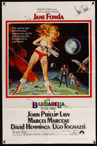 8b177 BARBARELLA signed 1sh '68 by Jane Fonda, Roger Vadim, best sexy sci-fi art!