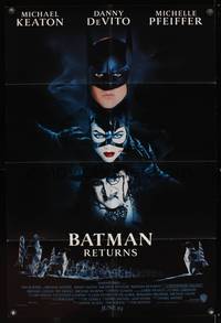 8b180 BATMAN RETURNS DS advance 1sh '92 Michael Keaton, Danny DeVito, Michelle Pfeiffer, Tim Burton