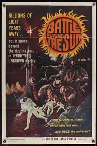 8b183 BATTLE BEYOND THE SUN 1sh '62 Russian sci-fi, terrifying unknown worlds, cool monster art!